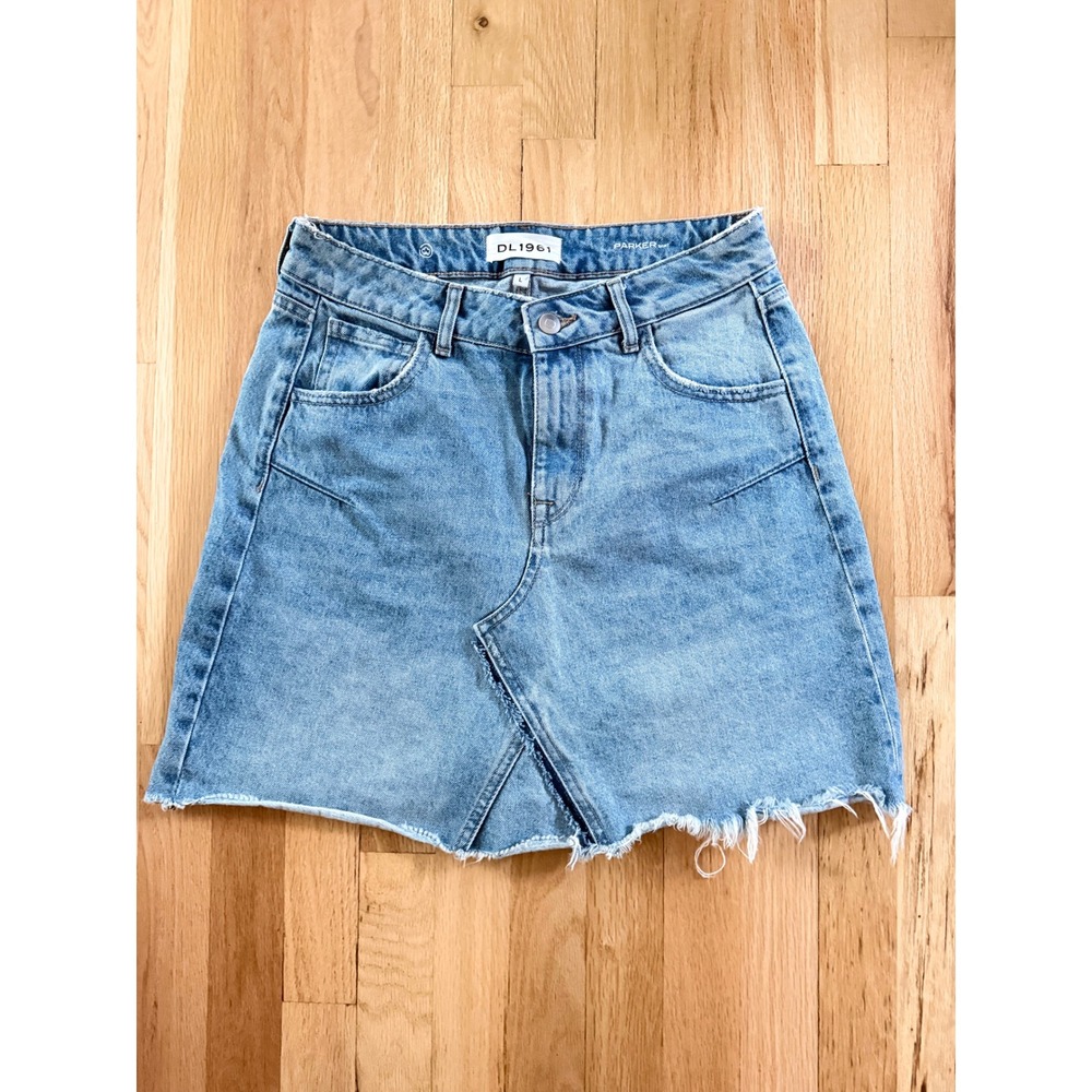 DL1961 Parker Skirt Women Blue Denim Mini Raw Hem Distressed Cotton size L